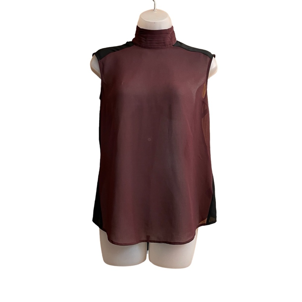 RW & CO. High Neck Key Hole Back Black and Burgundy Colour Sheer Sleeveless Top